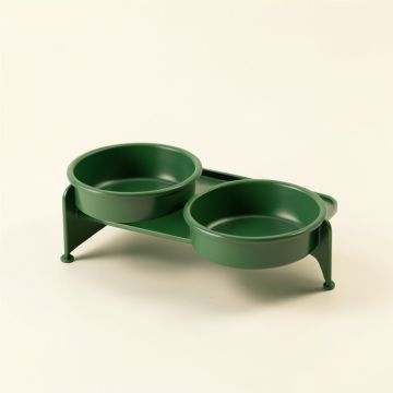 Cliff Edge Pet Feeding Stand With Two Plain Empty Bowls - Green (synthetic illustration; no displayed measurements)
