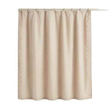 Lake Dell Shower Curtain Hanging Flat From A Plain Rod - Beige