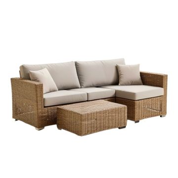 3 Piece Rattan Sofa Seating Group With Cushions