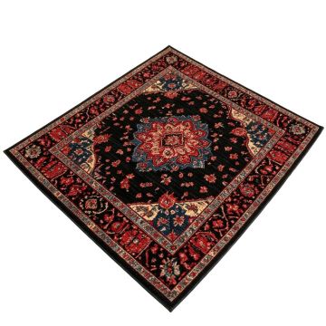 Swiney Oriental Machine Made Power Loom Wool/Polyester Black/Blue/Red Area Rug