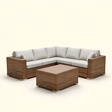 Falmouth 7 Piece Rattan Sectional Seating Group With Cushions (synthetic illustration; no displayed measurements)