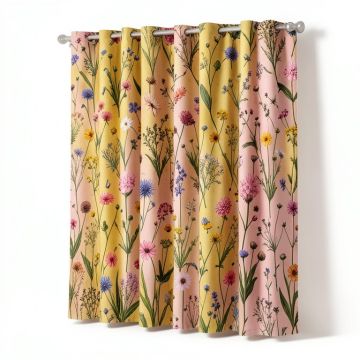 Germinating Plants Wildflowers Twigs Sprouts Buds Lively Rustic Patio Print Kitchen Curtain (synthetic illustration; no displayed measurements)