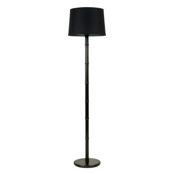 Fern Branch Floor Lamp With A Plain Fabric Shade - Black