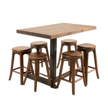 5 Piece Counter Height Dining Table Set , Industrial Style Bar Pub Table With 4 Bar Stools