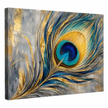 Golden Blue Peacock Feather Ii - Print On Canvas