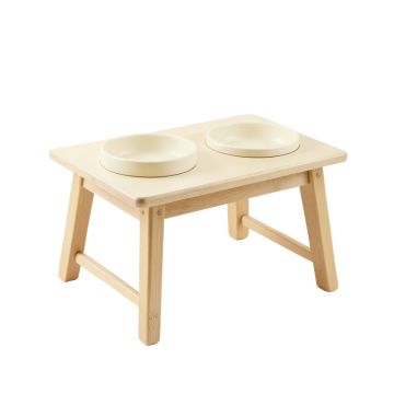 Wren Dell Pet Feeding Stand With Two Plain Empty Bowls - Cream