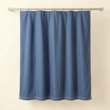 Cedar Canyon Shower Curtain Hanging Flat From A Plain Rod - Blue (synthetic illustration; no displayed measurements)