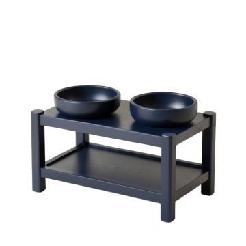 Ash Dale Pet Feeding Stand With Two Plain Empty Bowls - Navy