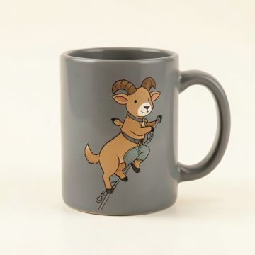 Mccullum Funny Cute Goat Mountain Climbing Or Rock Climbing Cartoon Coffee Mug (synthetic illustration; no displayed measurements)