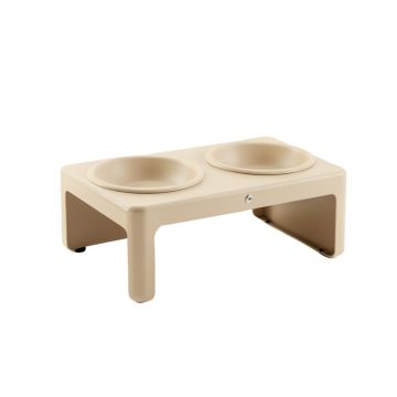 River Falls Pet Feeding Stand With Two Plain Empty Bowls - Beige