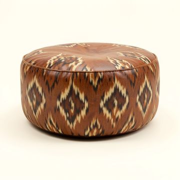 Carnuel 18 '' Wide Genuine Leather Round Ikat Pouf Ottoman (synthetic illustration; no displayed measurements)