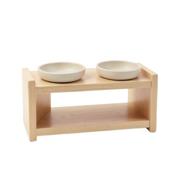 Summit Canyon Pet Feeding Stand With Two Plain Empty Bowls - Beige