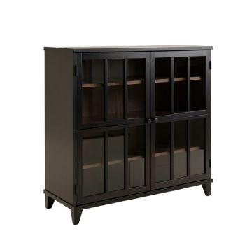 Wood Accent Sideboard Buffet Serving Storage Cabinet With 4 Framed Glass Doors