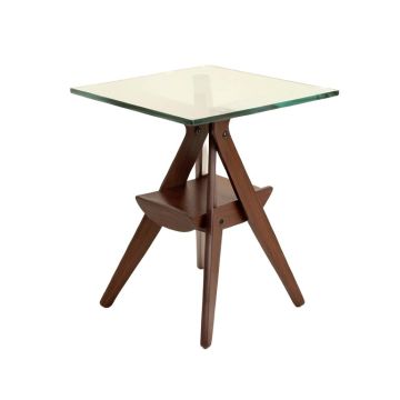 Schroeders Glass Top 3 Legs End Table With Storage