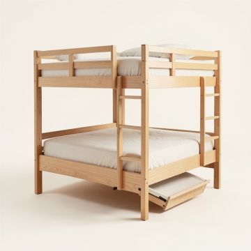 Pertev Twin Extra Long Over Full Standard Bunk Bed With Bookcase And Trundle By Virubi (synthetic illustration; no displayed measurements)