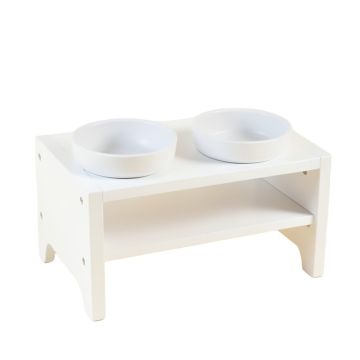 Harbor Canyon Pet Feeding Stand With Two Plain Empty Bowls - White