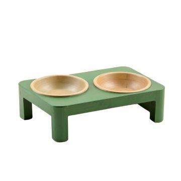 Birch Dale Pet Feeding Stand With Two Plain Empty Bowls - Green