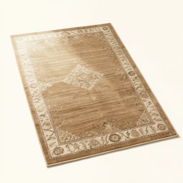 Munroe Tribal Botemir Oriental Hand-Knotted Wool Cream/Brown Area Rug (synthetic illustration; no displayed measurements)