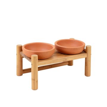Juniper Crossing Pet Feeding Stand With Two Plain Empty Bowls - Terracotta (synthetic illustration; no displayed measurements)