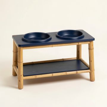 Stone Edge Pet Feeding Stand With Two Plain Empty Bowls - Navy (synthetic illustration; no displayed measurements)