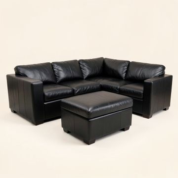 Eward 111 '' Wide Leather Match Reversible Sofa & Chaise With Ottoman (synthetic illustration; no displayed measurements)