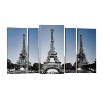Black And White View Of Paris Eiffel Tower 5 Piece Wall Art On Wrapped Canvas Set