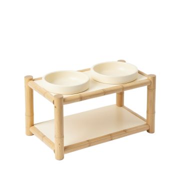 Field Dell Pet Feeding Stand With Two Plain Empty Bowls - Cream