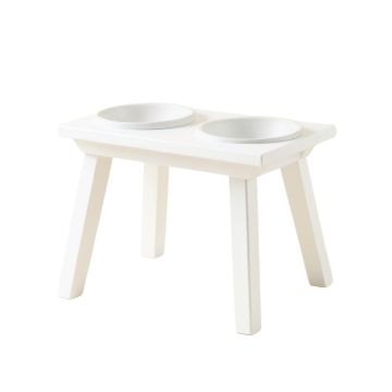 Cove Edge Pet Feeding Stand With Two Plain Empty Bowls - White