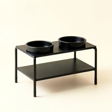 Spruce Dell Pet Feeding Stand With Two Plain Empty Bowls - Black (synthetic illustration; no displayed measurements)