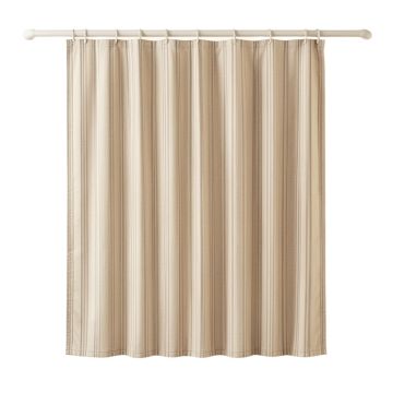 Oak Crest Shower Curtain Hanging Flat From A Plain Rod - Beige