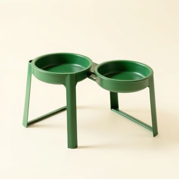 Aspen Arc Pet Feeding Stand With Two Plain Empty Bowls (synthetic illustration; no displayed measurements)