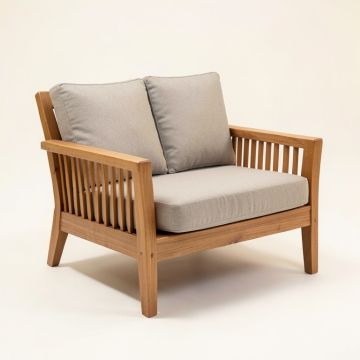 Berube Outdoor Teak Loveseat With Cushions (synthetic illustration; no displayed measurements)