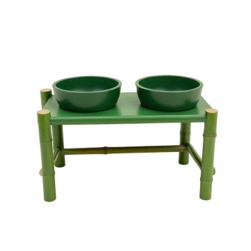 Bay Dell Pet Feeding Stand With Two Plain Empty Bowls - Green