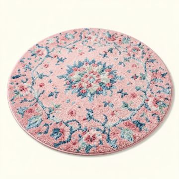 Round Floral Shag Pink/Blue Area Rug (synthetic illustration; no displayed measurements)