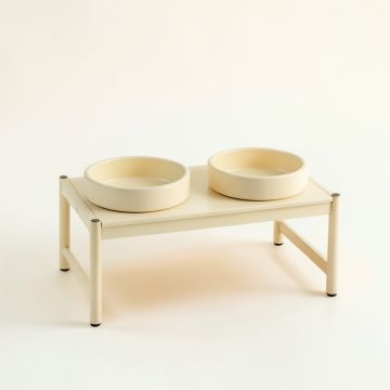 Dune Crossing Pet Feeding Stand With Two Plain Empty Bowls - Ivory (synthetic illustration; no displayed measurements)