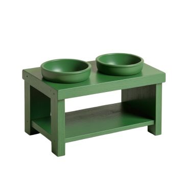 Birch Edge Pet Feeding Stand With Two Plain Empty Bowls - Green
