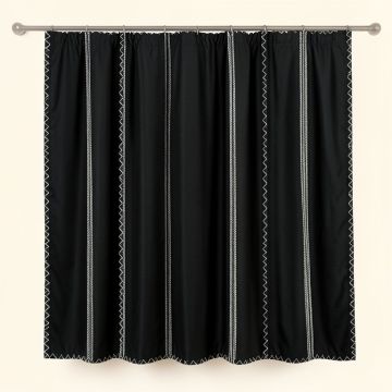 Pine Crossing Shower Curtain Hanging Flat From A Plain Rod - Black (synthetic illustration; no displayed measurements)