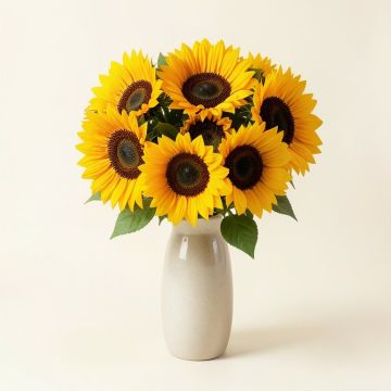 Silk Sunflowers Flower Arrangement In Vase (synthetic illustration; no displayed measurements)