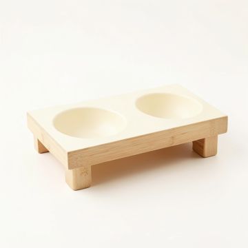 Linden Brook Pet Feeding Stand With Two Plain Empty Bowls - Cream (synthetic illustration; no displayed measurements)