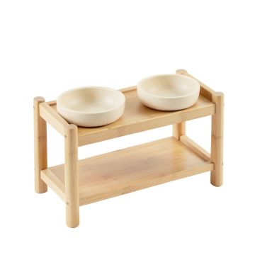 Olive Canyon Pet Feeding Stand With Two Plain Empty Bowls - Ivory