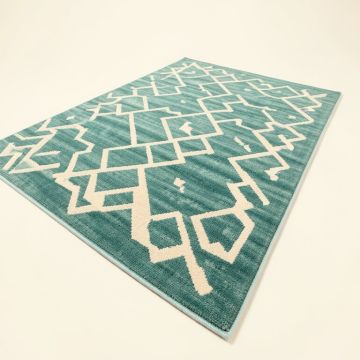 Geometric Teal/Ivory Outdoor Rug (synthetic illustration; no displayed measurements)