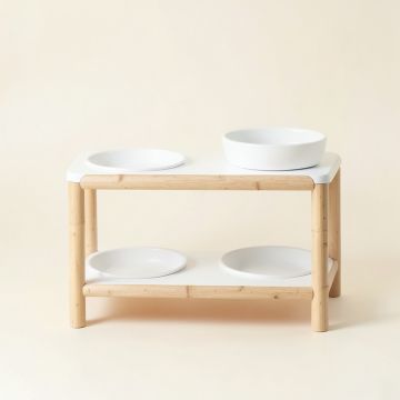 Glen Brook Pet Feeding Stand With Two Plain Empty Bowls - White (synthetic illustration; no displayed measurements)