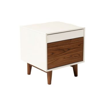 Revis Mid-Century Modern Two-Tone White And Walnut Finished 1 - Drawer Wood End Table