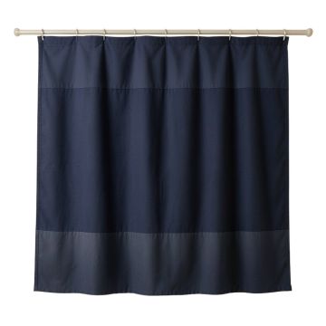 Cliff Branch Shower Curtain Hanging Flat From A Plain Rod - Navy