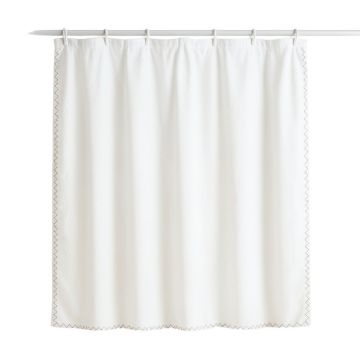 Hill Edge Shower Curtain Hanging Flat From A Plain Rod - White