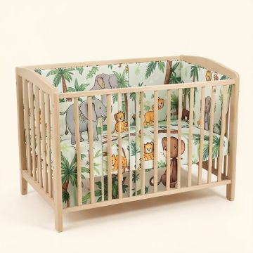Jungle Fun Elephant Lion And Monkey Baby Nursery 3 Piece Crib Bedding Set (synthetic illustration; no displayed measurements)