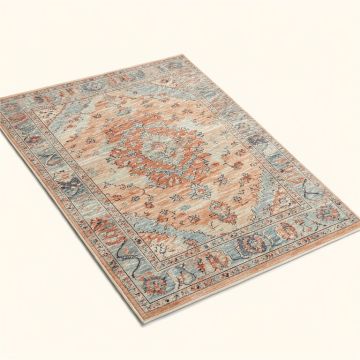 Mya Oriental Terracotta/Camel/Pale Blue Area Rug (synthetic illustration; no displayed measurements)