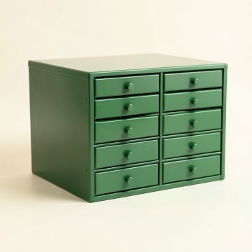 Clay Bridge Small-Parts Storage Drawer Cabinet - Green (synthetic illustration; no displayed measurements)