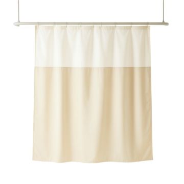 Pine Branch Shower Curtain Hanging Flat From A Plain Rod - Cream