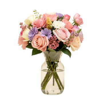 Real Touch Floral Arrangements In Glass Vase